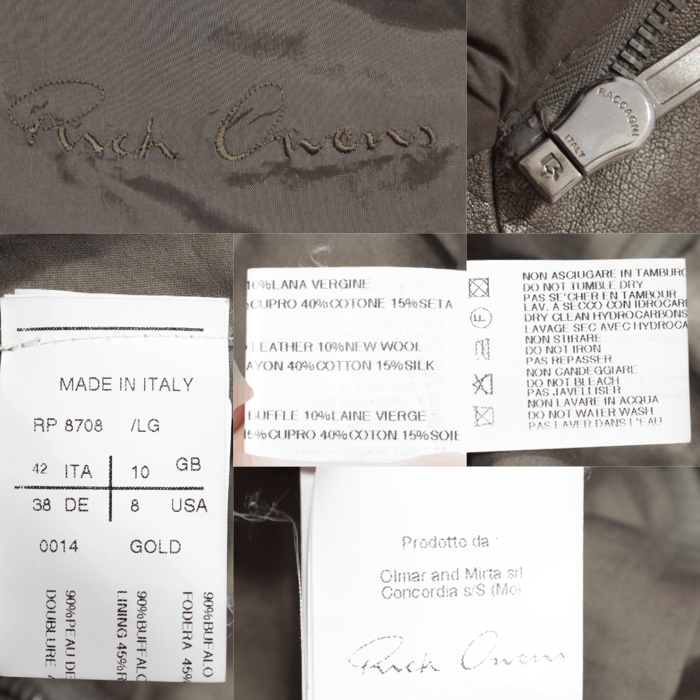 Rick Owens Women's Gold Biker Buffalo Leather Distressed Jacket Size M / US 6-8 / IT 42-44 - 10 Thumbnail