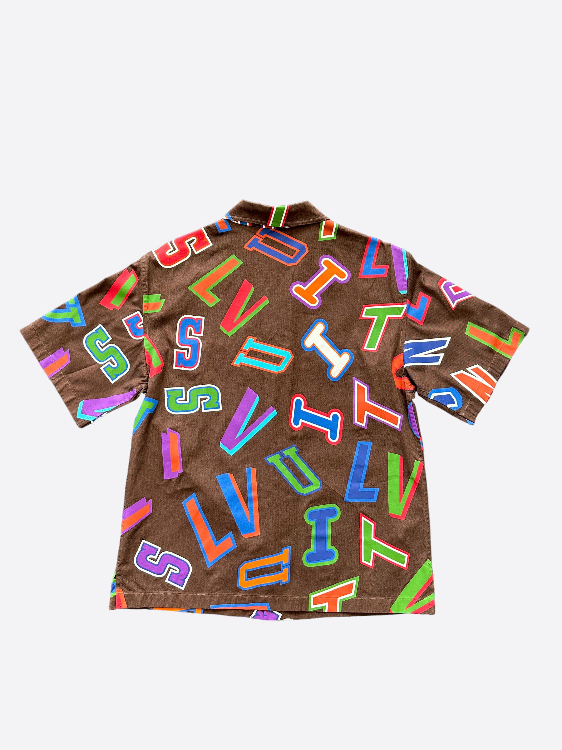 Louis Vuitton Louis Vuitton NBA Brown Multicolor Letters Button Up Shirt Size US M / EU 48-50 / 2 - 2 Thumbnail