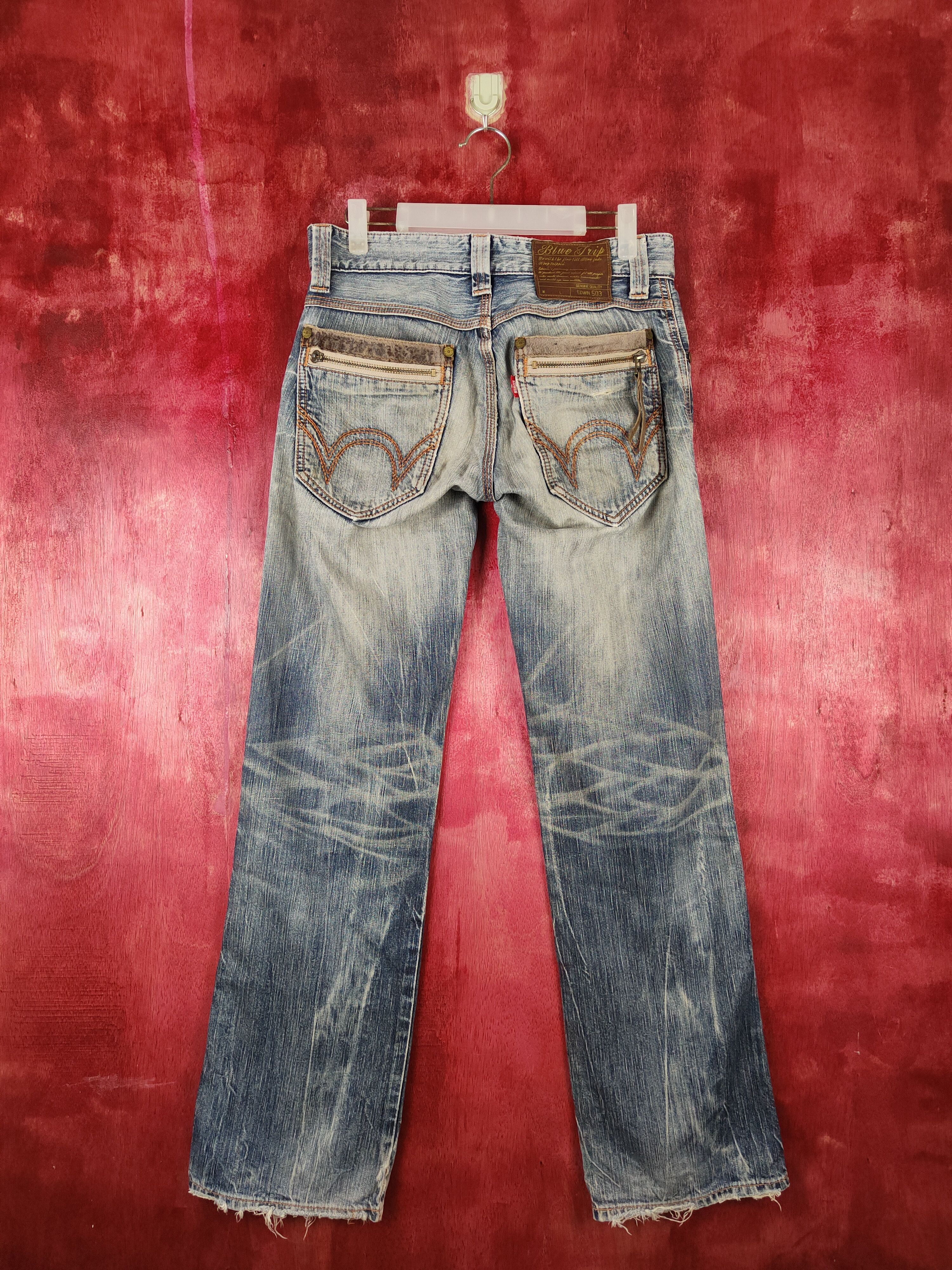 Edwin Edwin Blue Distressed ripped faded Denim jeans Pants #273BDL Size US 28 / EU 44 - 8 Thumbnail