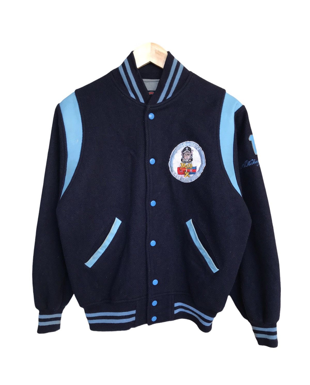 image of Varsity Jacket x Vintage Chuo Sport X Keio University Baseball Club Varsity in Blue (Size Medium)