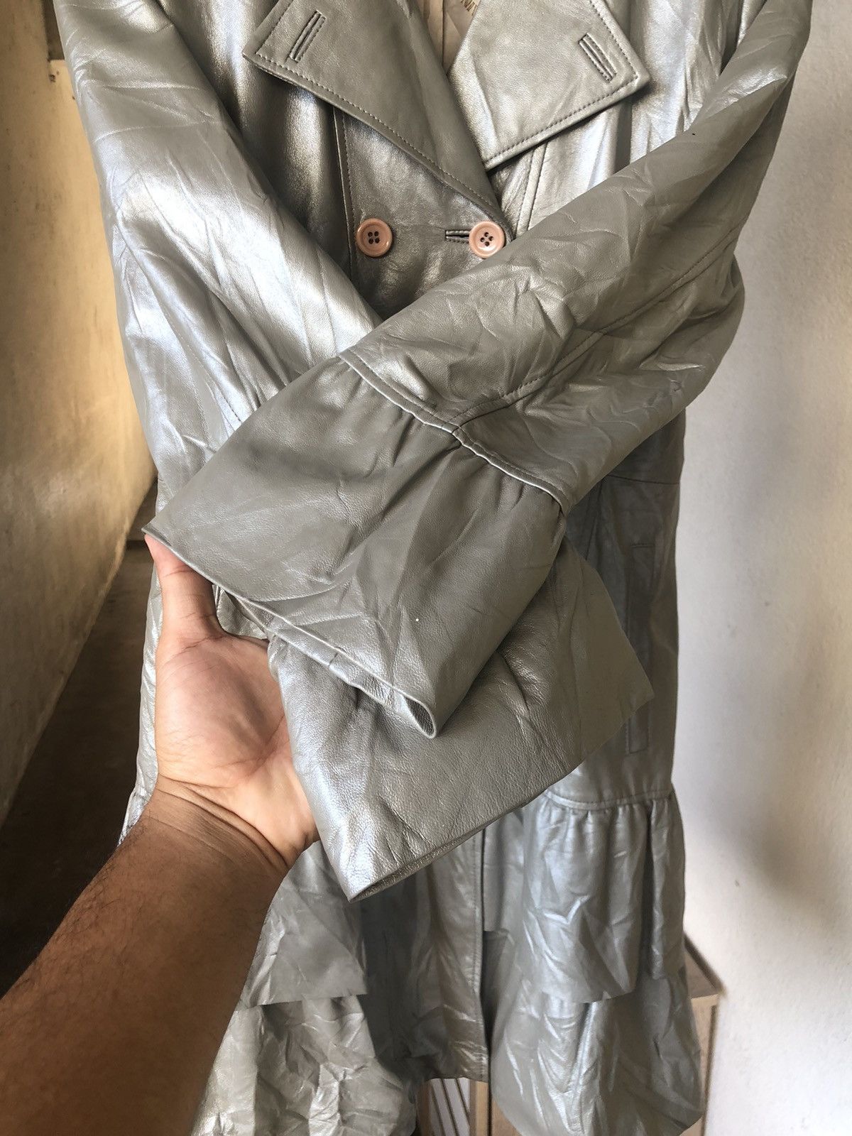 Balmain Vintage Balmain Paris Silver Leather Long Coat Size M / US 6-8 / IT 42-44 - 10 Thumbnail