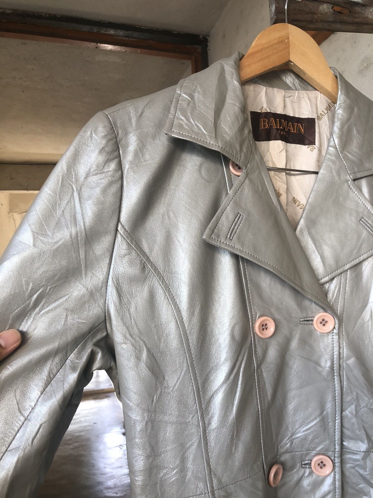 Balmain Vintage Balmain Paris Silver Leather Long Coat Size M / US 6-8 / IT 42-44 - 6 Thumbnail