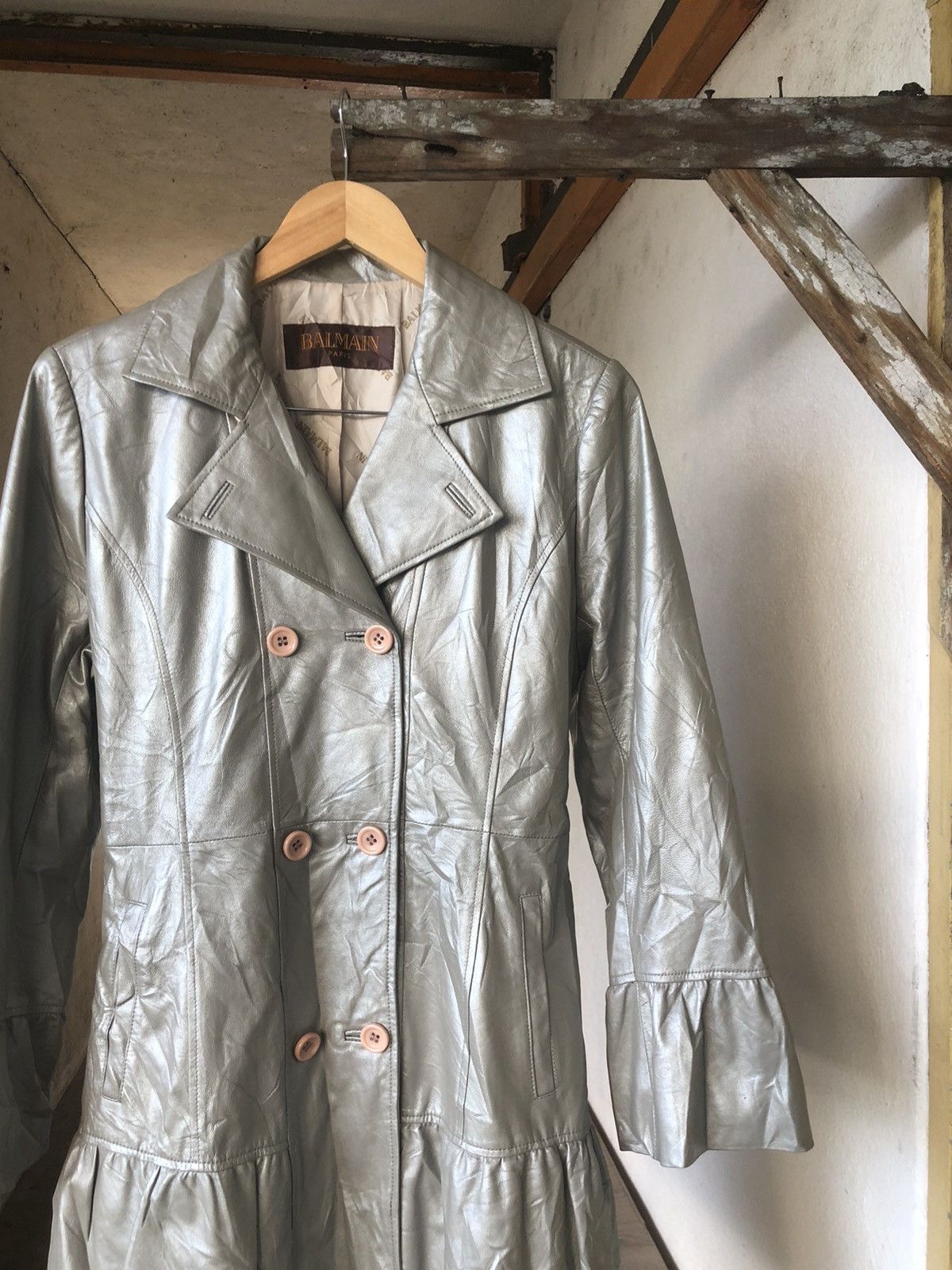 Balmain Vintage Balmain Paris Silver Leather Long Coat Size M / US 6-8 / IT 42-44 - 8 Thumbnail