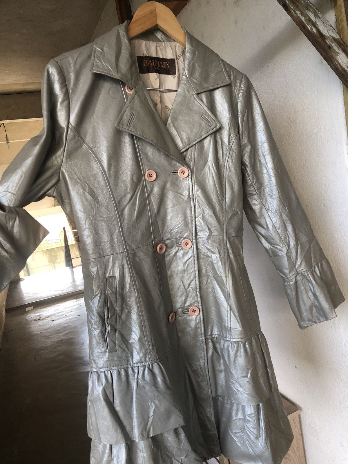 Balmain Vintage Balmain Paris Silver Leather Long Coat Size M / US 6-8 / IT 42-44 - 11 Thumbnail