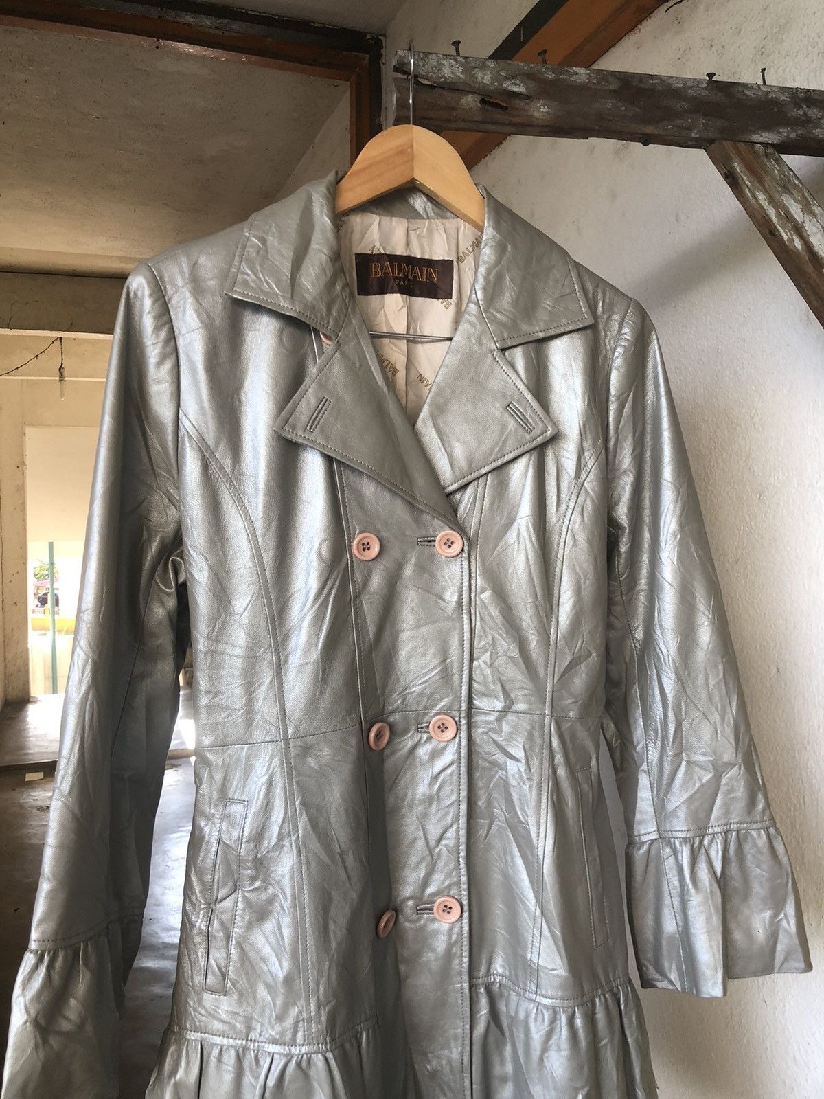 Balmain Vintage Balmain Paris Silver Leather Long Coat Size M / US 6-8 / IT 42-44 - 4 Thumbnail