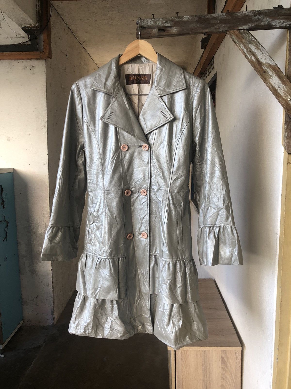 Balmain Vintage Balmain Paris Silver Leather Long Coat Size M / US 6-8 / IT 42-44 - 7 Thumbnail