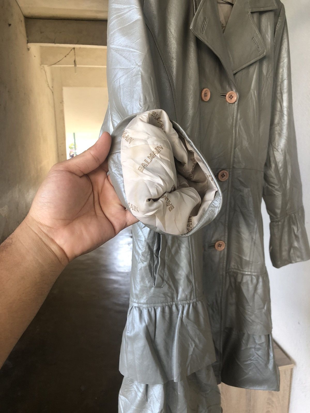 Balmain Vintage Balmain Paris Silver Leather Long Coat Size M / US 6-8 / IT 42-44 - 12 Thumbnail