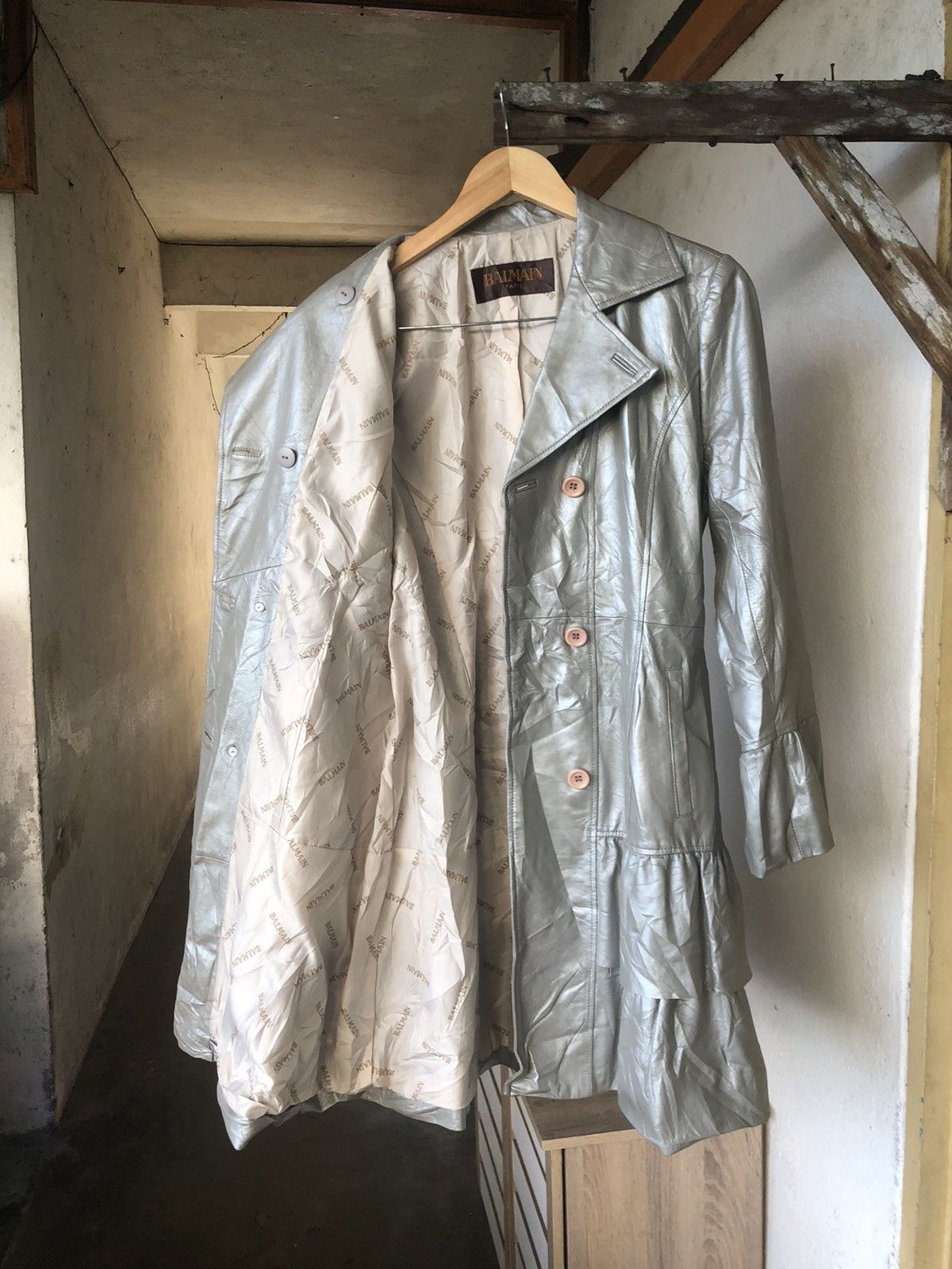 Balmain Vintage Balmain Paris Silver Leather Long Coat Size M / US 6-8 / IT 42-44 - 3 Thumbnail