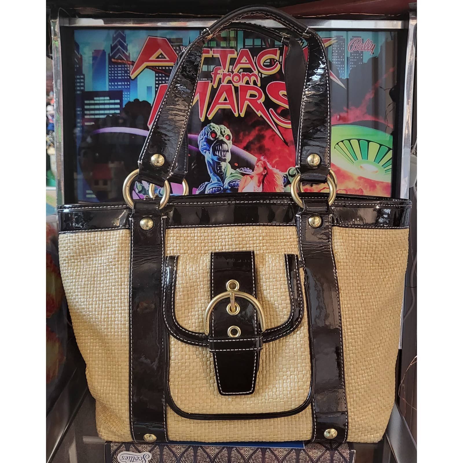 COACH Women's Handbag Cream & Black Tote shoulder women bag