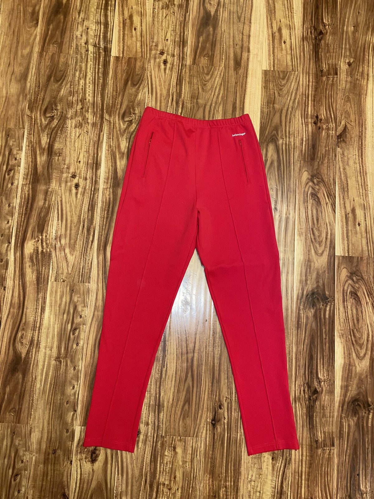 image of Red Balenciaga Pin Tuck Track Pants W/ Zippers in Black, Men's (Size 34)