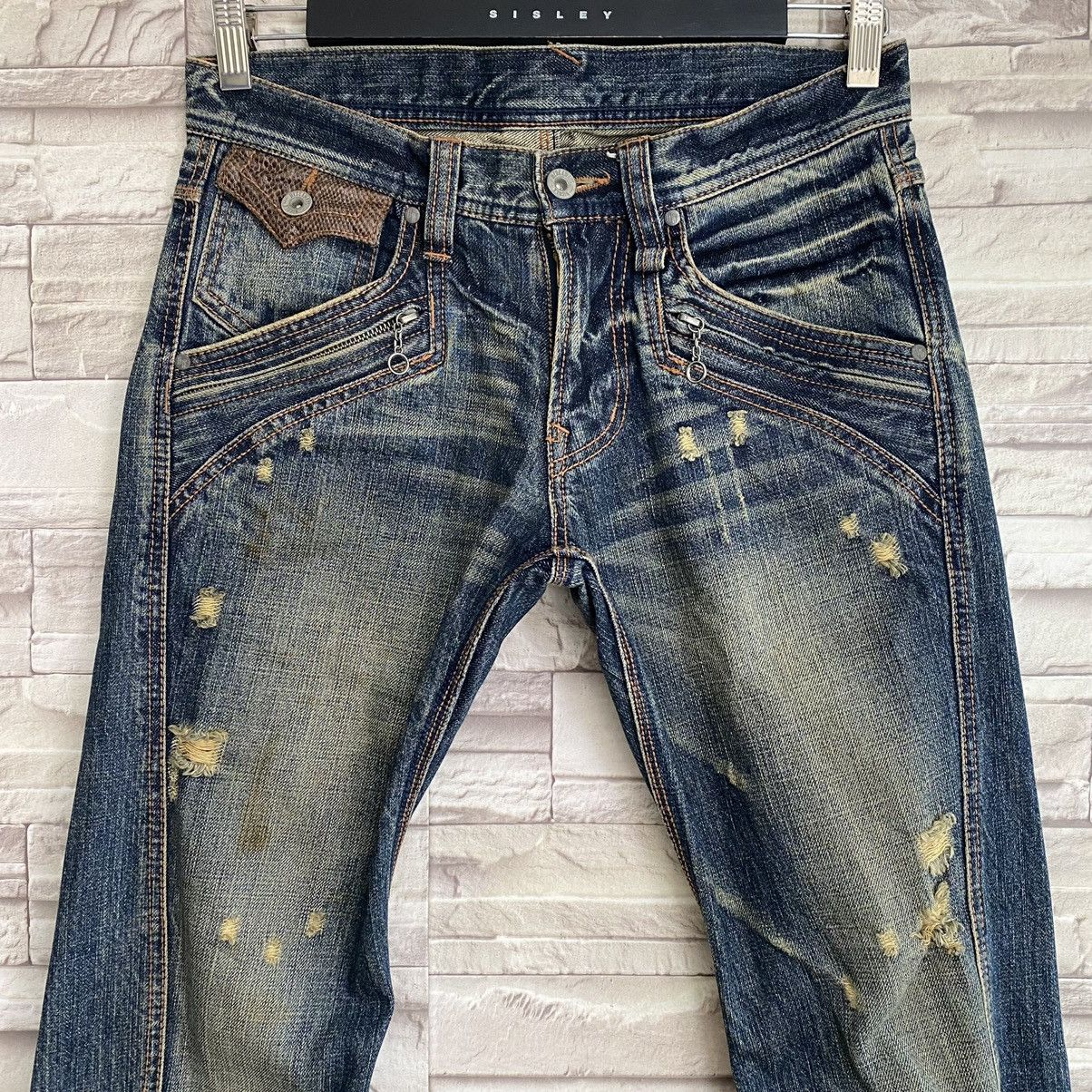 Japanese Brand NICOLE HIDEAWAYS Snake Skin Denim Flare Jeans Size US 30 / EU 46 - 4 Thumbnail