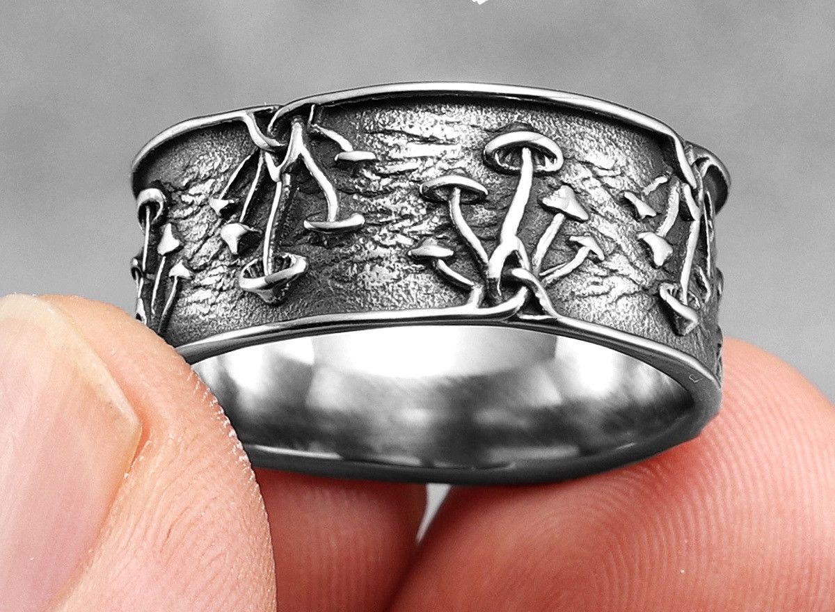 Jewelry 316L Stainless Steel Mushrooms Ring Size ONE SIZE - 2 Thumbnail