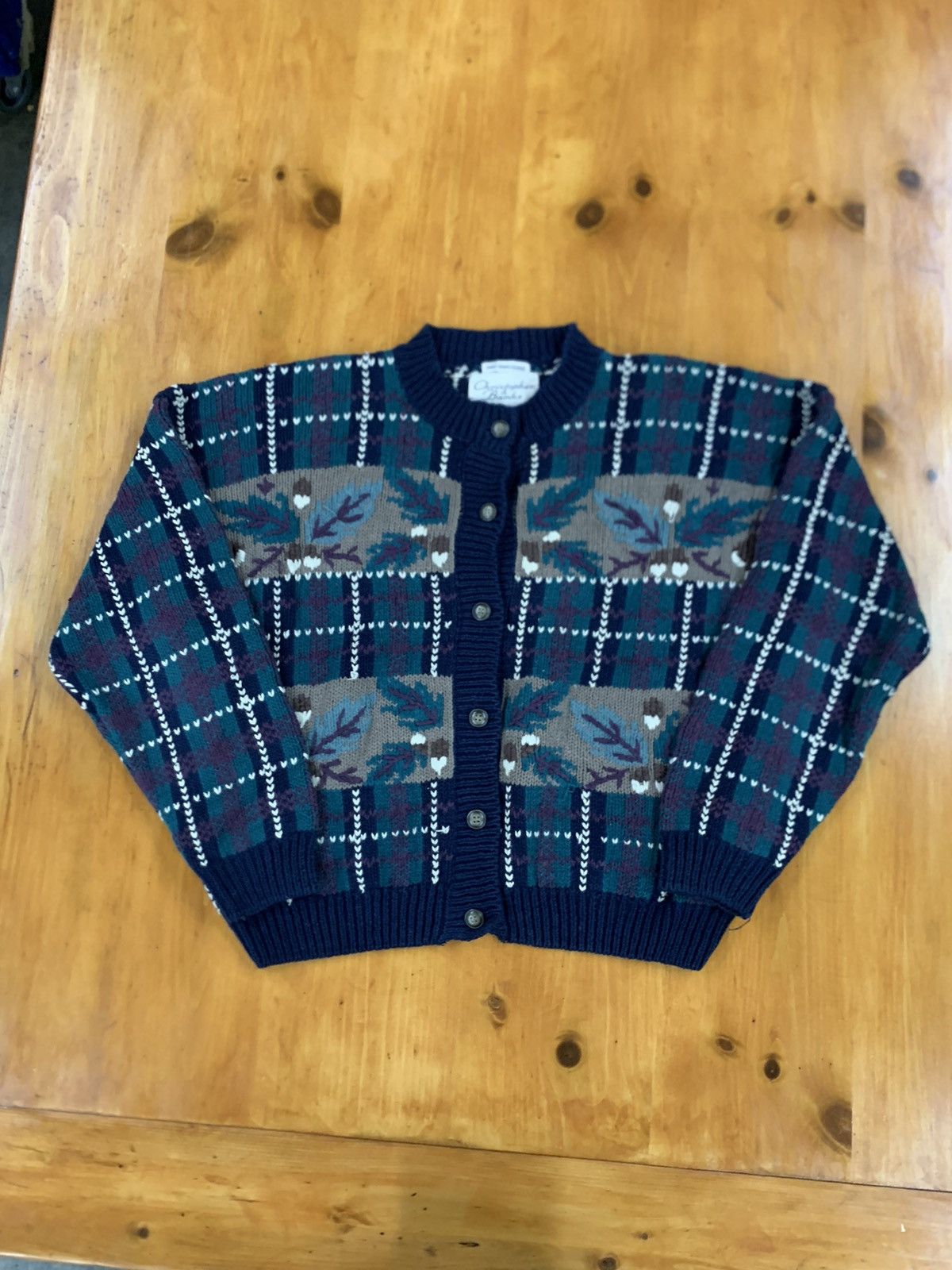 Vintage Vintage Acorn Leaf Knit Cardigan Size US M / EU 48-50 / 2 - 1 Thumbnail