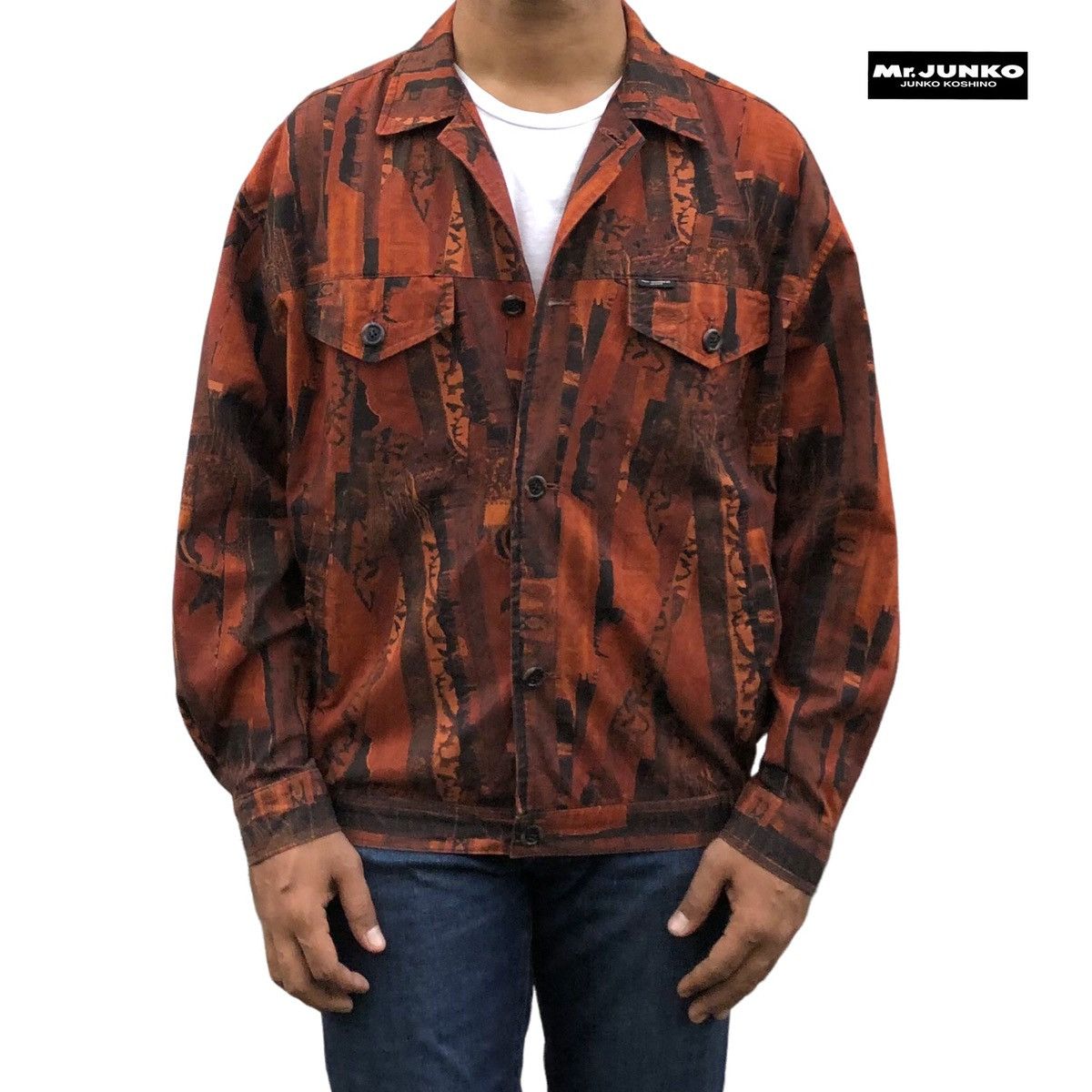 Mr. Junko 🔥Vintage Mr.Junko Orange Fully Abstract Khakis Jacket Size US L / EU 52-54 / 3 - 1 Thumbnail