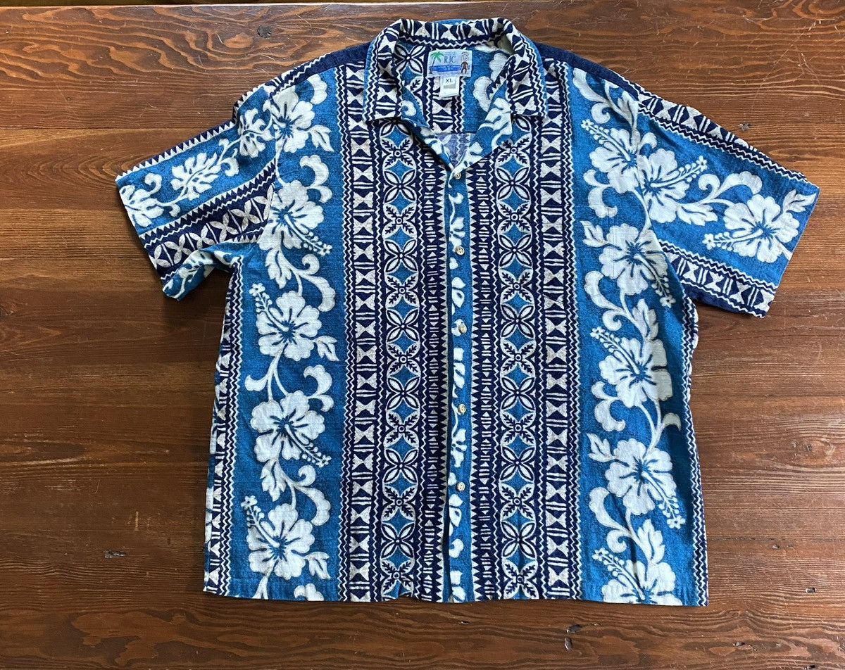 Vintage Vintage 80’s RJC Tribal Hibiscus Blue Hawaiian Button Up Size US XL / EU 56 / 4 - 2 Thumbnail