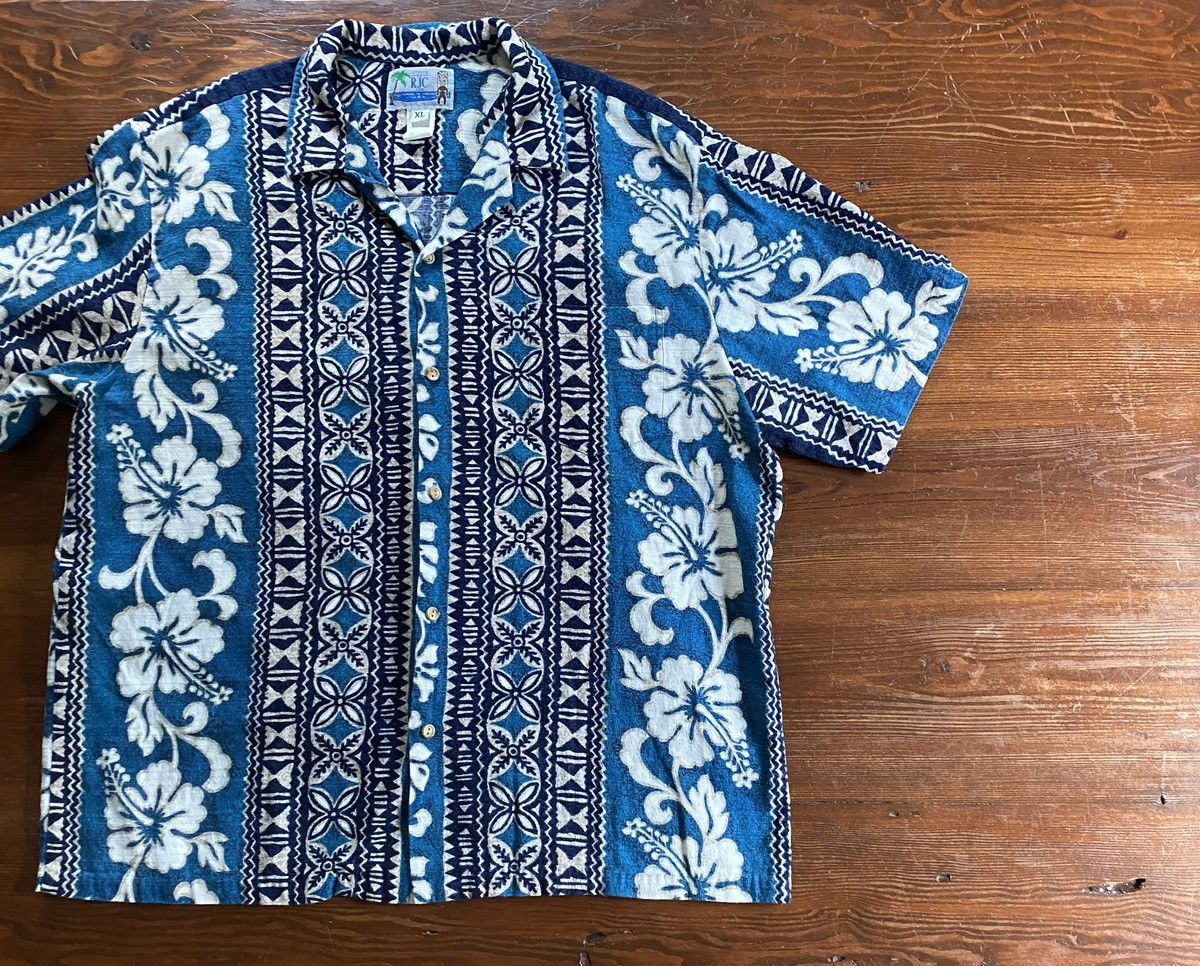 Vintage Vintage 80’s RJC Tribal Hibiscus Blue Hawaiian Button Up Size US XL / EU 56 / 4 - 1 Thumbnail