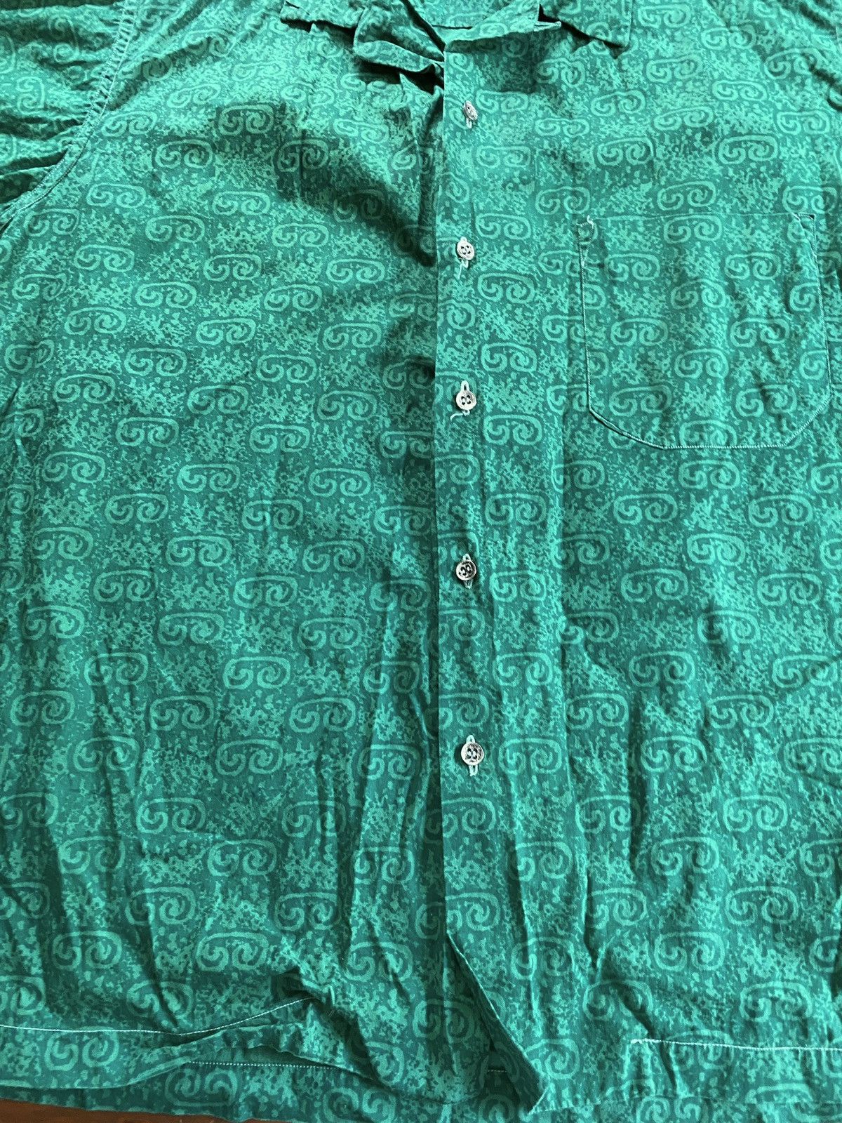 Vintage Vintage 60’s Jim Tillett Green Tribal Hawaiian Style Shirt Size US XL / EU 56 / 4 - 3 Thumbnail
