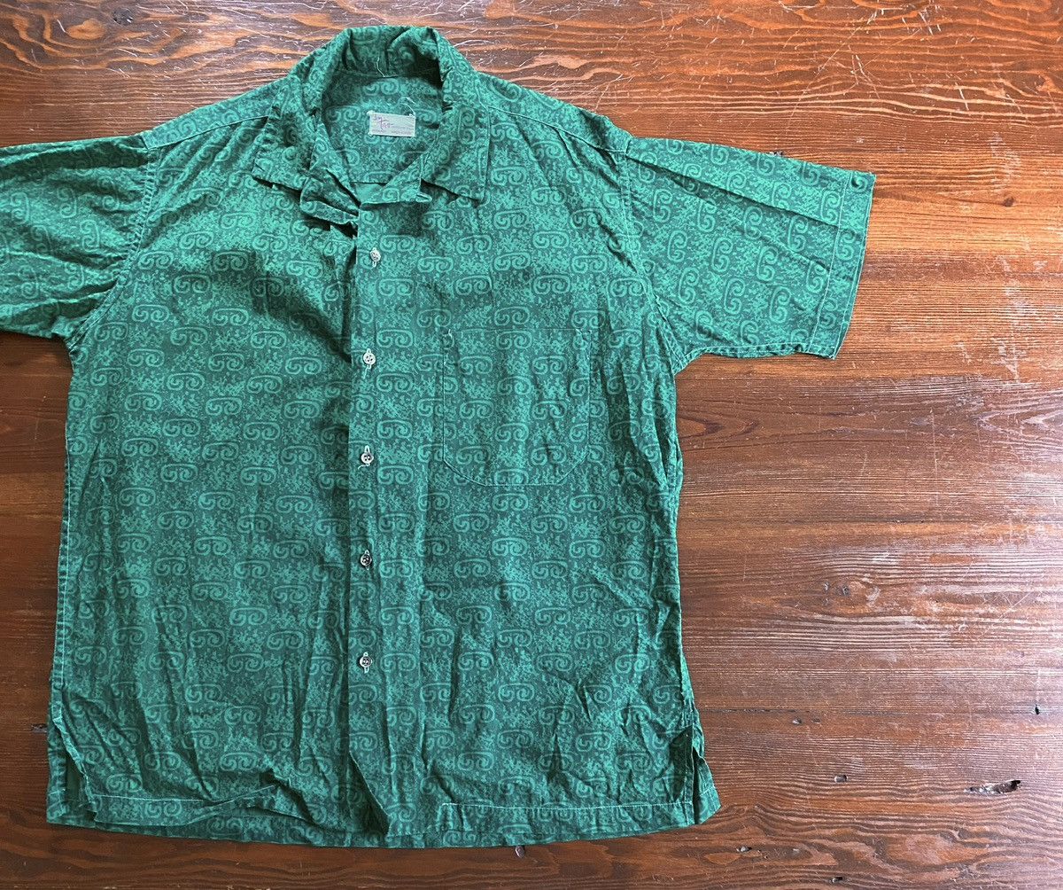 Vintage Vintage 60’s Jim Tillett Green Tribal Hawaiian Style Shirt Size US XL / EU 56 / 4 - 2 Thumbnail