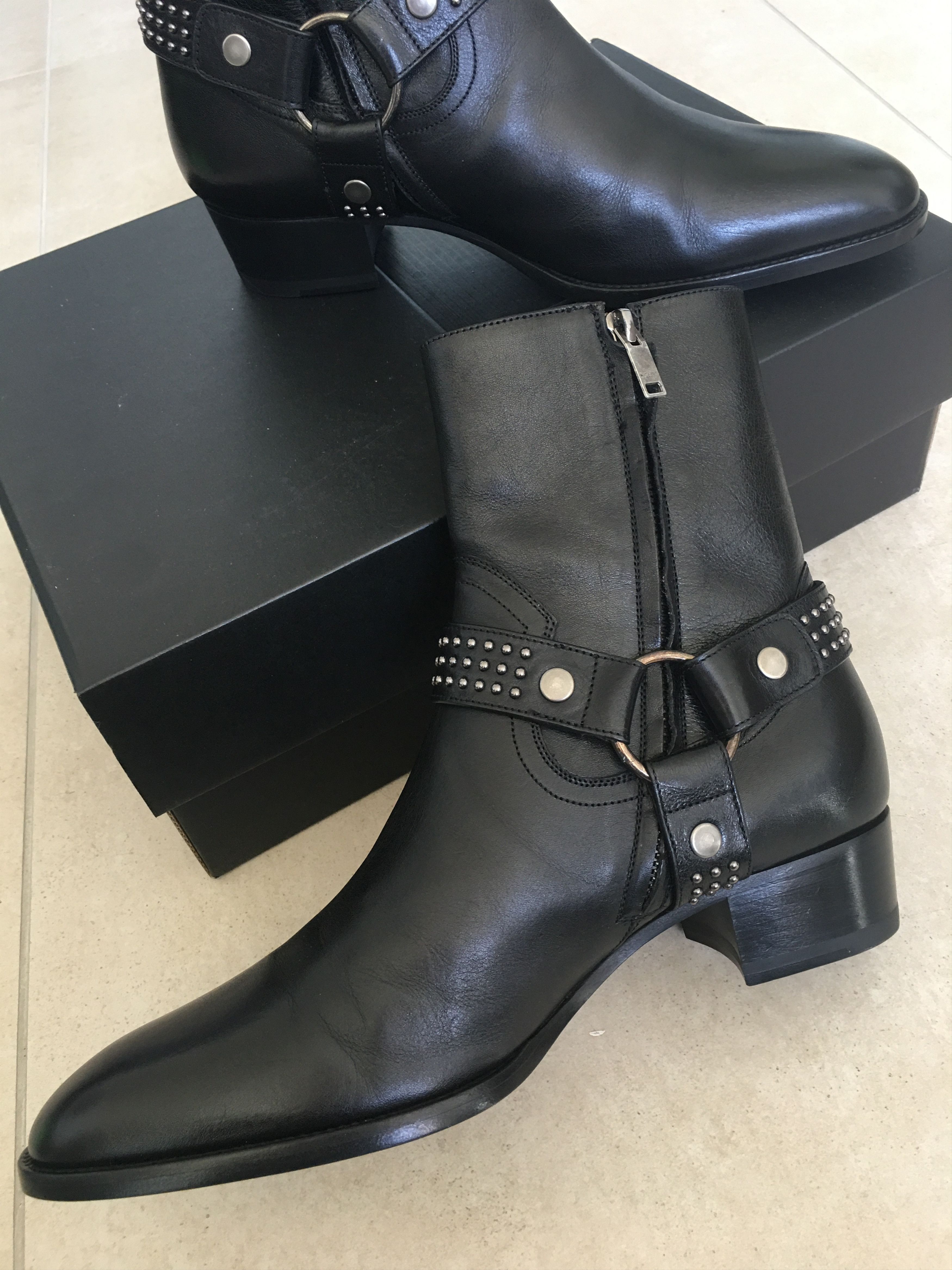 image of Saint Laurent Paris Fw'19 Boots Wyatt Harness Studded in Black, Men's (Size 8)