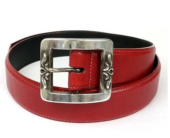 image of Chrome Hearts Red Square Buckle Belt, Men's (Size 34)