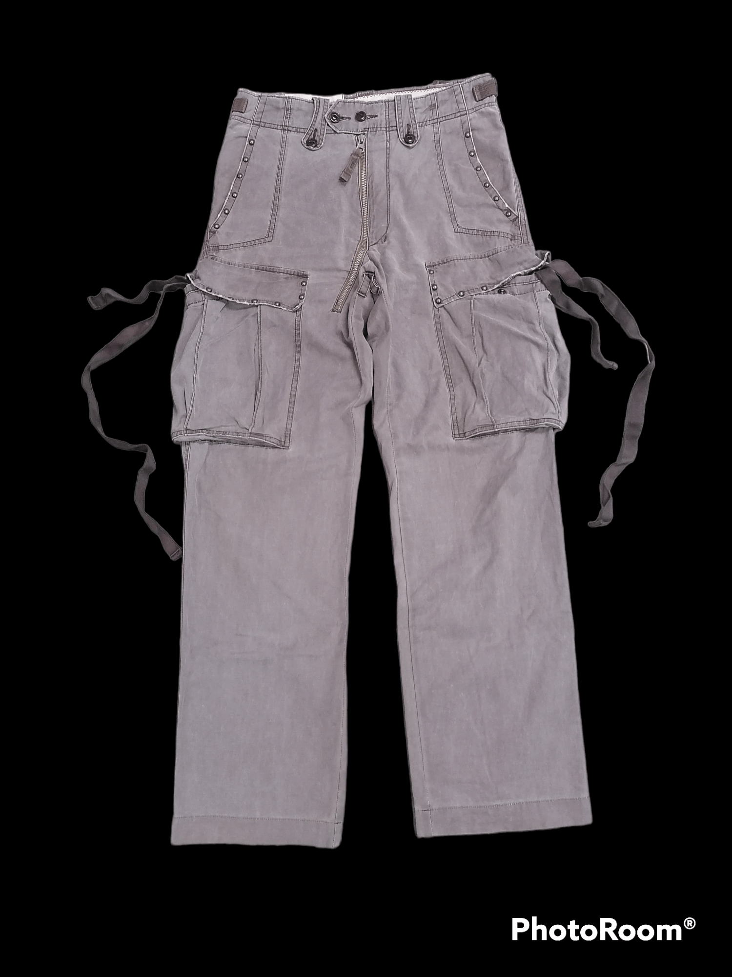 image of Vintage Sabi Sabi Deluxe Gold Studded Tactical Cargo Pants in Grey, Men's (Size 28)