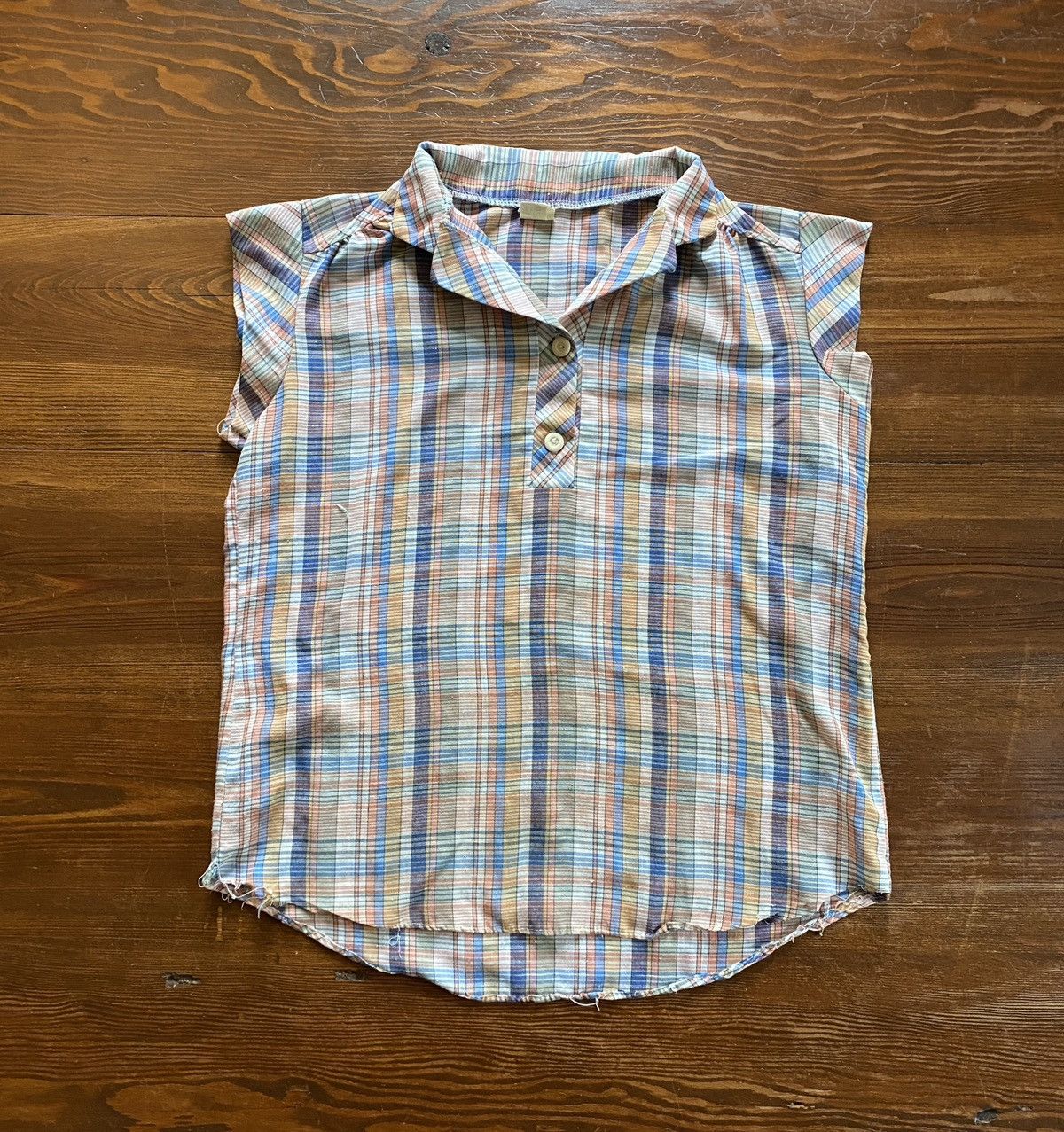 Retrofit Vintage 60s/70s Plaid Polo Style Crop Sleeve Women’s Shirt Size XS / US 0-2 / IT 36-38 - 1 Thumbnail