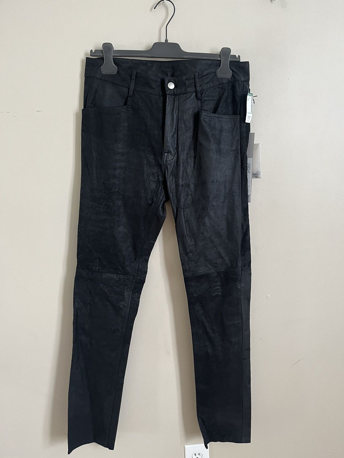 image of Rick Owens Phlegethon Leather Tyrones in Black, Men's (Size 30)