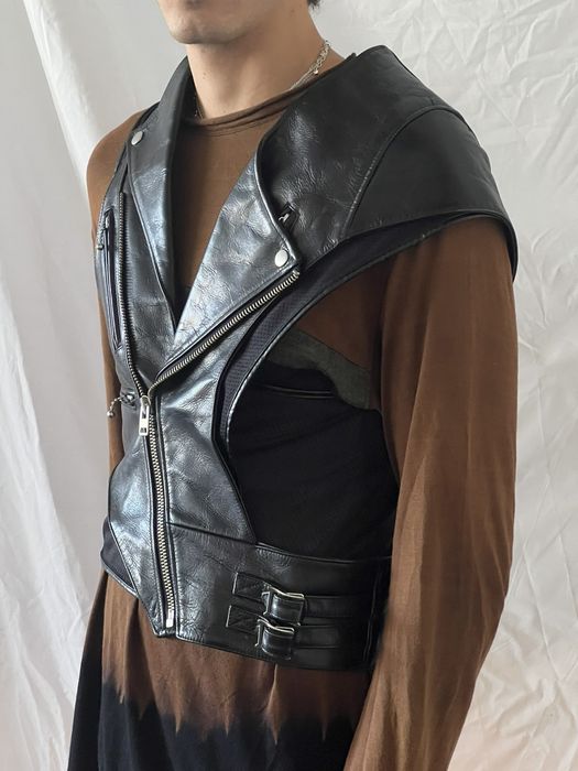 Miharayasuhiro Asymmetrical Biker Leather Mesh Vest | Grailed