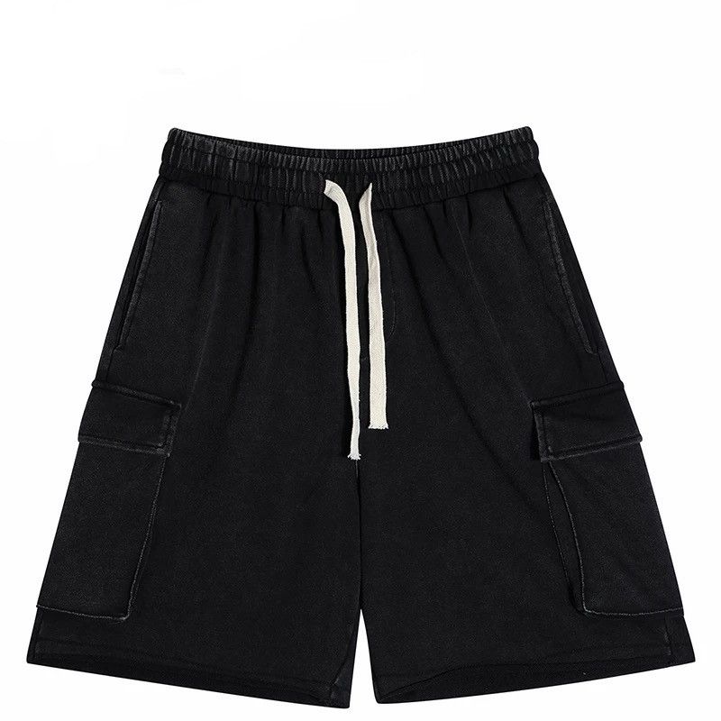 Washed Black Cargo Cotton Pocket Shorts