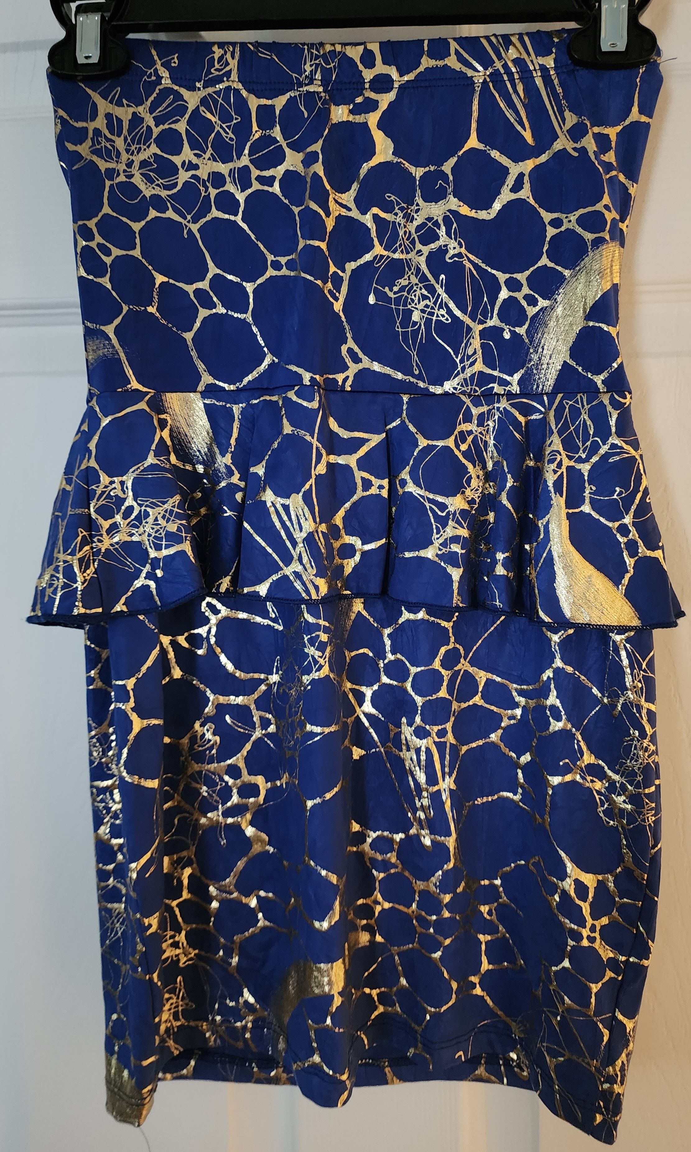 Other Eien Blue Gold Foil Sweetheart Sleeveless Peplum Dress S Size S / US 4 / IT 40 - 2 Thumbnail