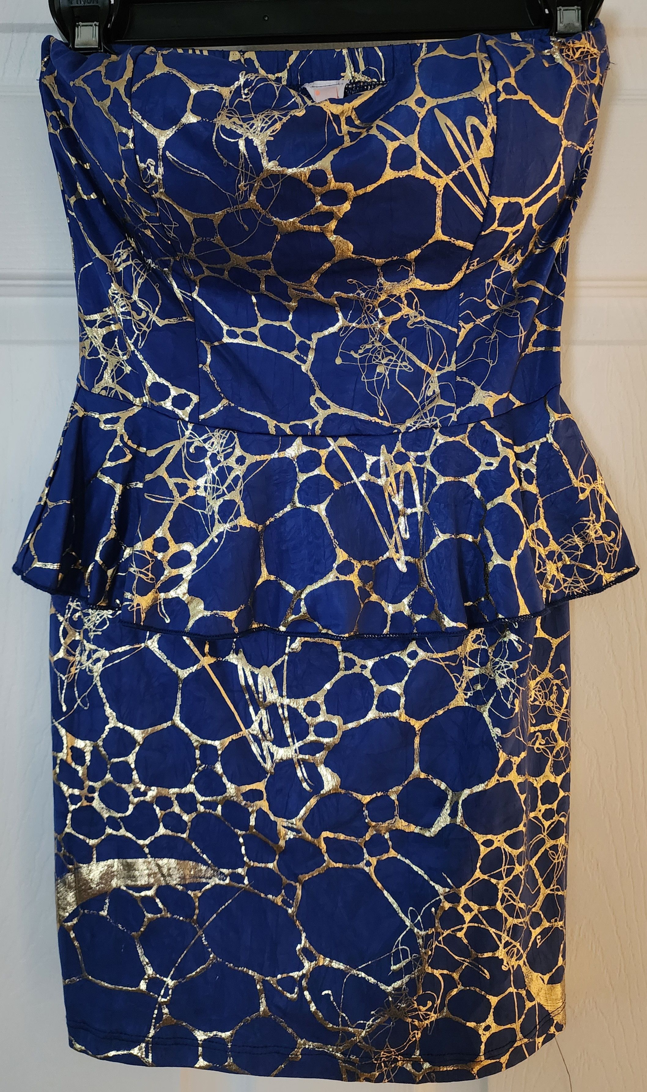 Other Eien Blue Gold Foil Sweetheart Sleeveless Peplum Dress S Size S / US 4 / IT 40 - 1 Thumbnail
