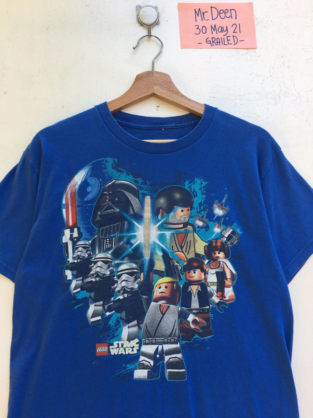 image of Vintage Star Wars Darth Vader X Lego Tshirt in Blue, Men's (Size Medium)