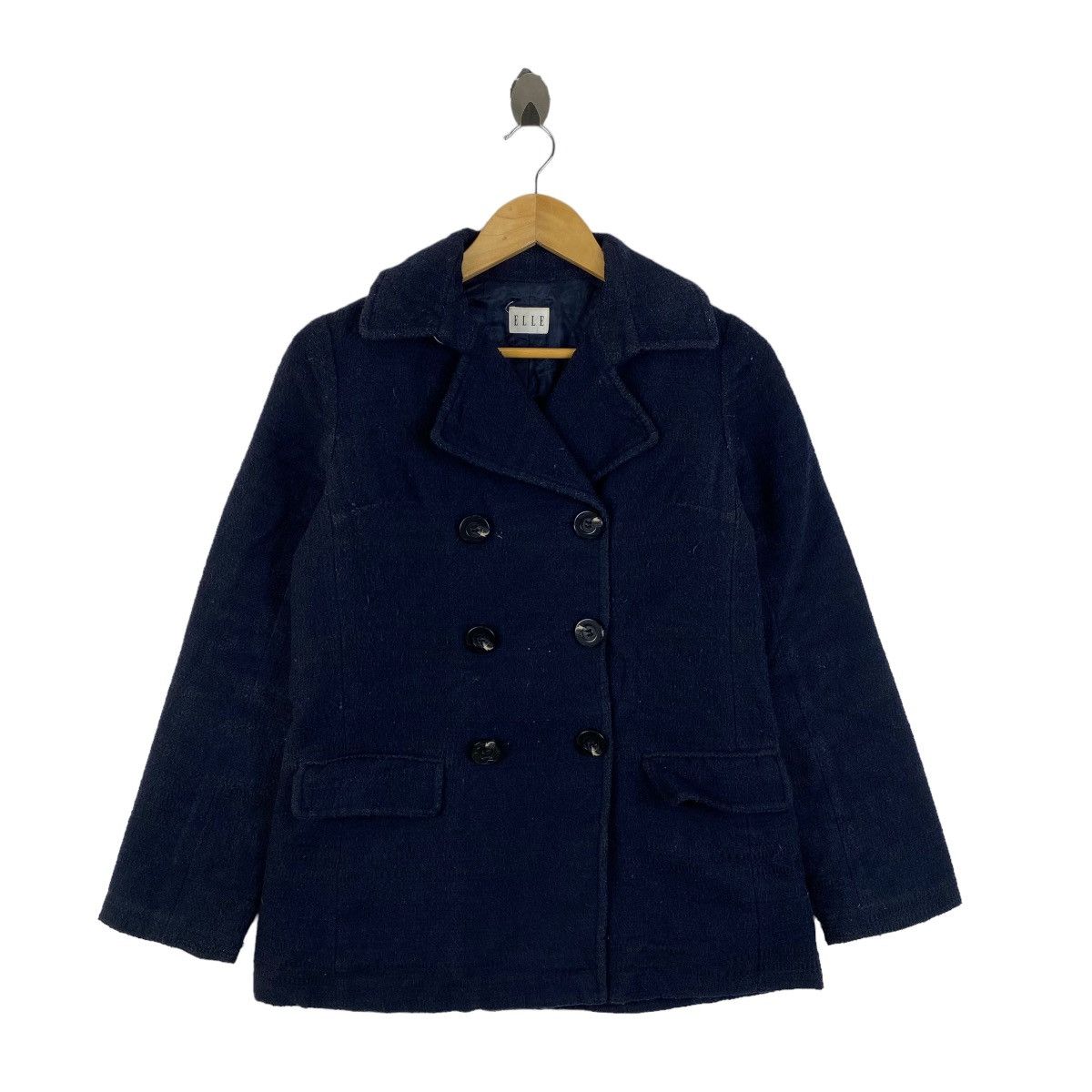 image of Vintage Elle Paris Fashion Designer Wool Peacoat Jacket in Navy, Women's (Size Small)