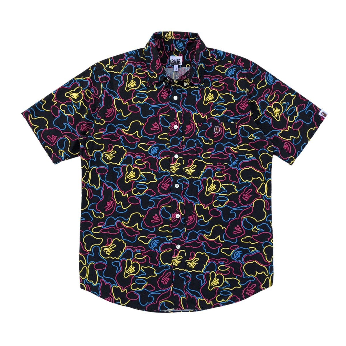 Bape Neon Camo Button Up S/S Shirt Size US M / EU 48-50 / 2 - 1 Thumbnail