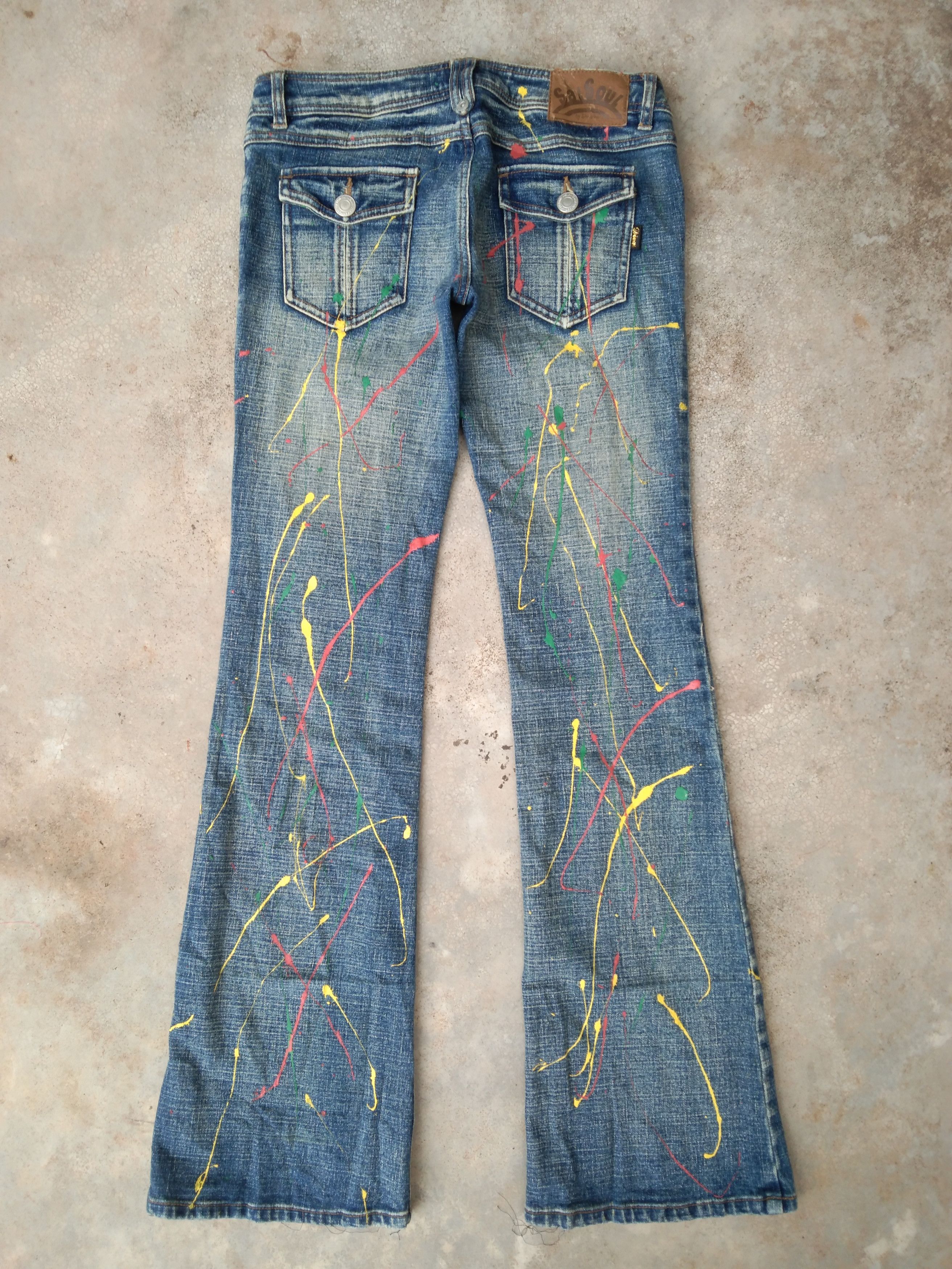 Japanese Brand Vintage Paint Splatter Flared Jeans 28x32 Size US 28 / EU 44 - 2 Thumbnail