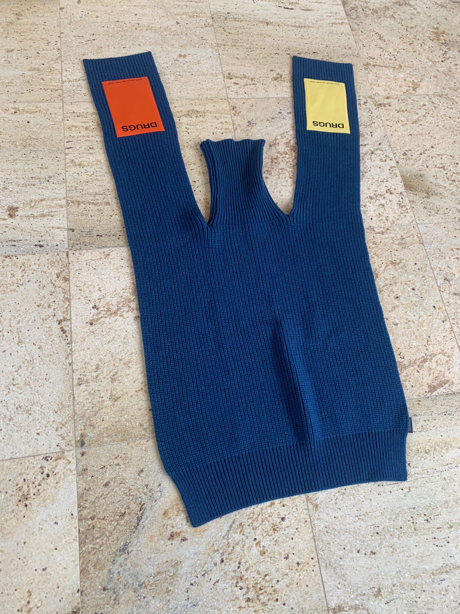Raf Simons TO Turtleneck Single Panel With Patches in Blue Orange
