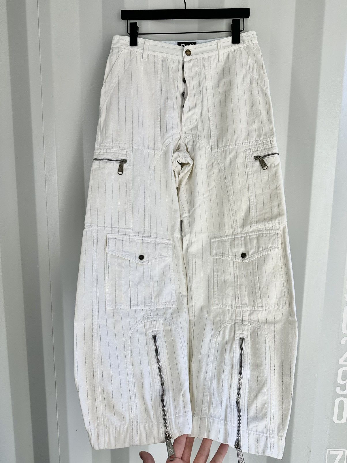 Image of Dolce Gabbana x Vintage Pinstripe Zipper Cargo Pants in White, Men's (Size 31)