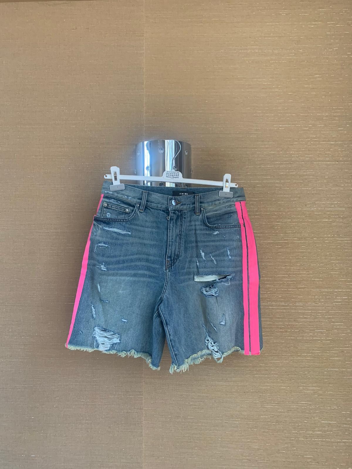 image of Amiri Thrasher Denim Track Shorts In Vintage / Neon Pink in Vintage/Neon Pink, Men's (Size 33)