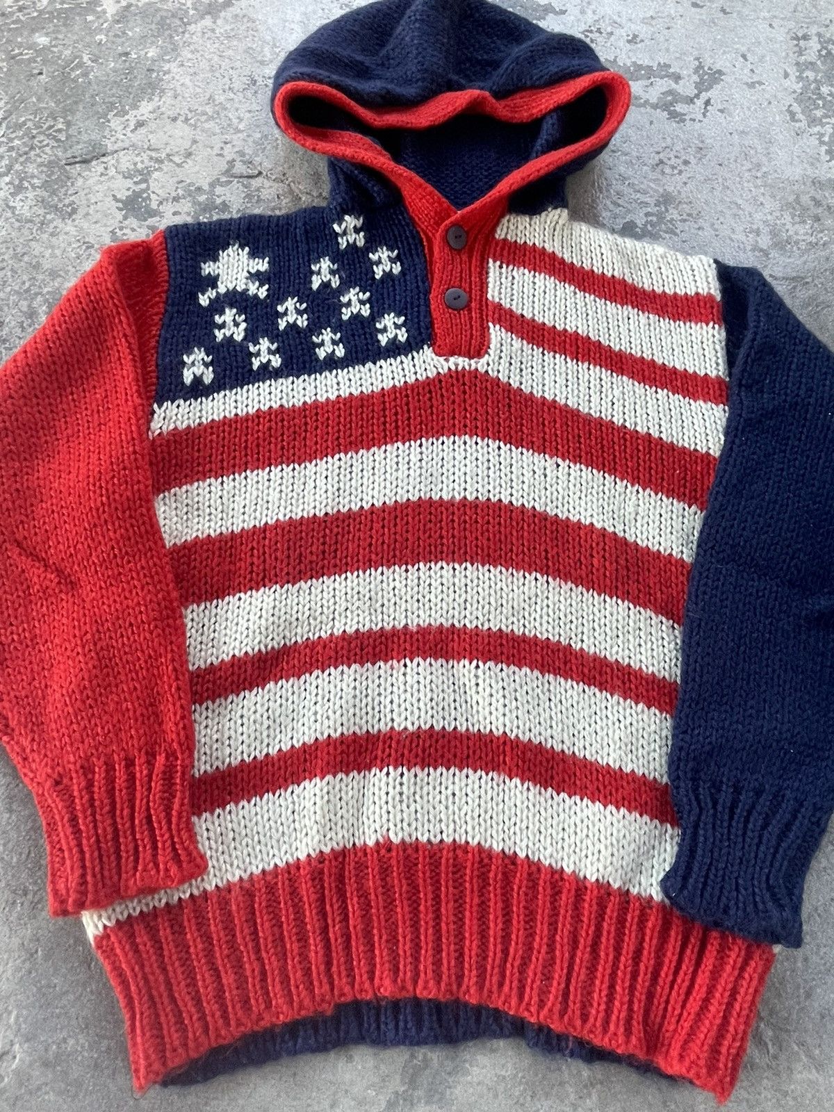 Vintage American Flag Knit Hoodie Size US M / EU 48-50 / 2 - 2 Thumbnail