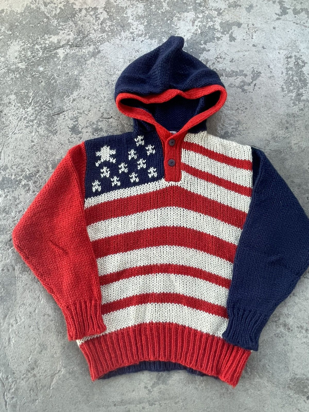 Vintage American Flag Knit Hoodie Size US M / EU 48-50 / 2 - 1 Thumbnail