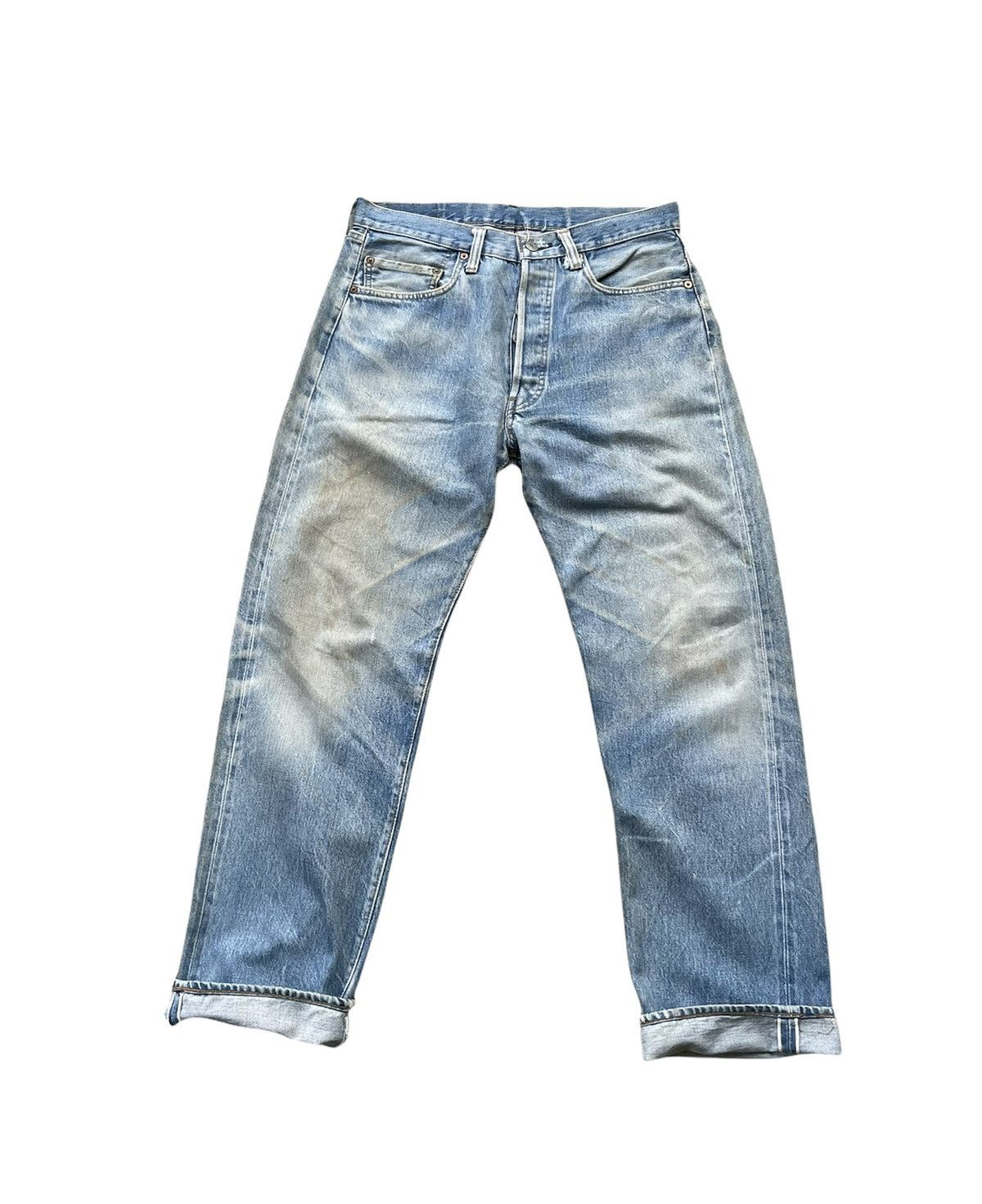 image of Vintage Levis 501E Redline 1977 Aging Faded Wash Denim in Blue, Men's (Size 32)