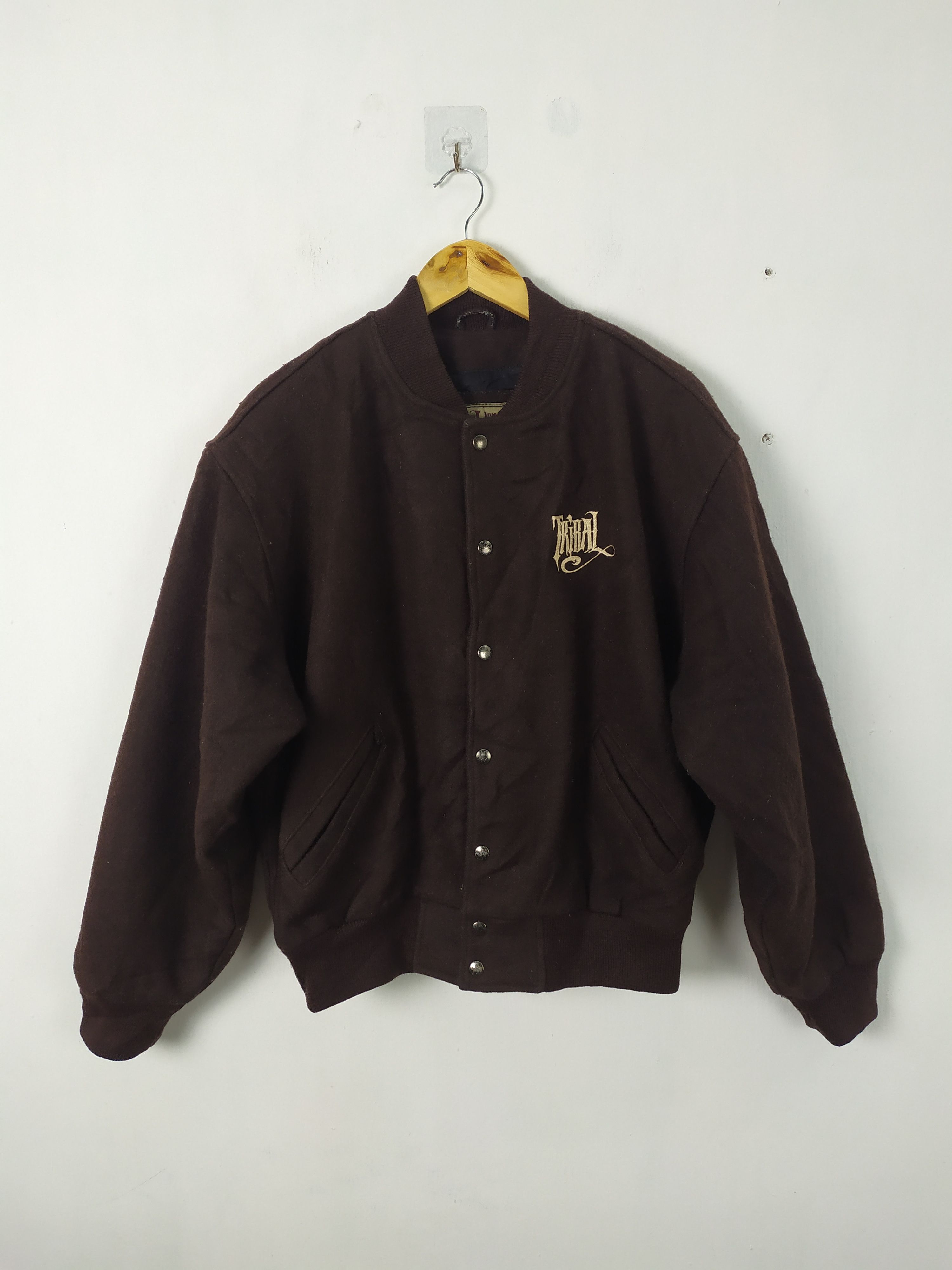 image of Tribal Street Wear x Varsity Jacket Vintage Tribal Wool Varsity Jacket American Streetwear in Brown