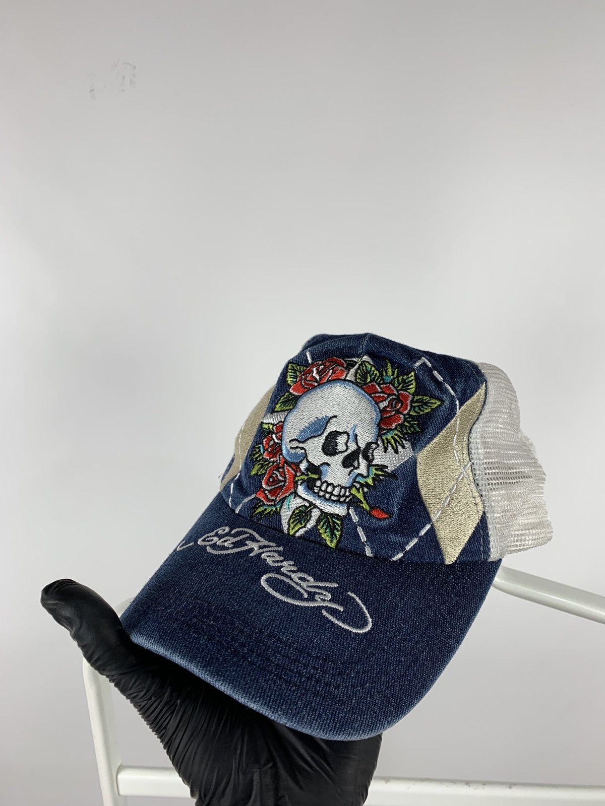 Christian Audigier Vintage Ed Hardy Christian Audigier Skull Rose Denim Cap Size ONE SIZE - 7 Thumbnail