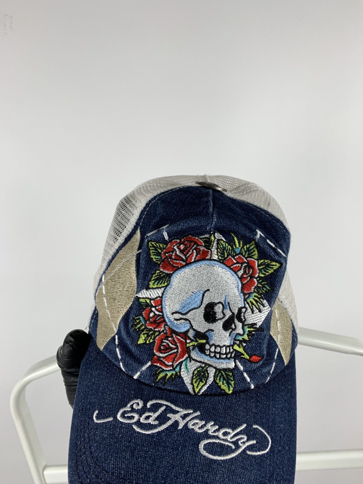 Christian Audigier Vintage Ed Hardy Christian Audigier Skull Rose Denim Cap Size ONE SIZE - 8 Thumbnail