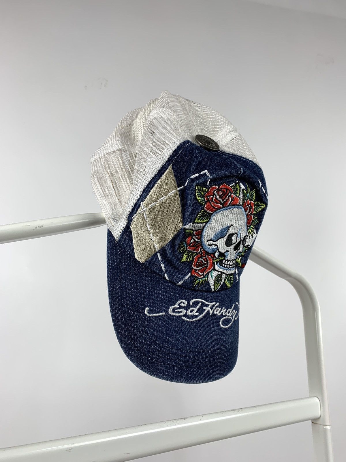 Christian Audigier Vintage Ed Hardy Christian Audigier Skull Rose Denim Cap Size ONE SIZE - 5 Thumbnail
