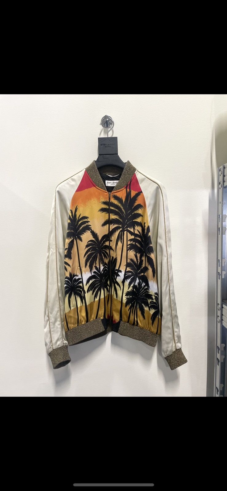 image of Saint Laurent Paris Saint Laurent Ss16 Palm Tree Teddy Jacket Hedi Slimane in Cream (Size Medium)
