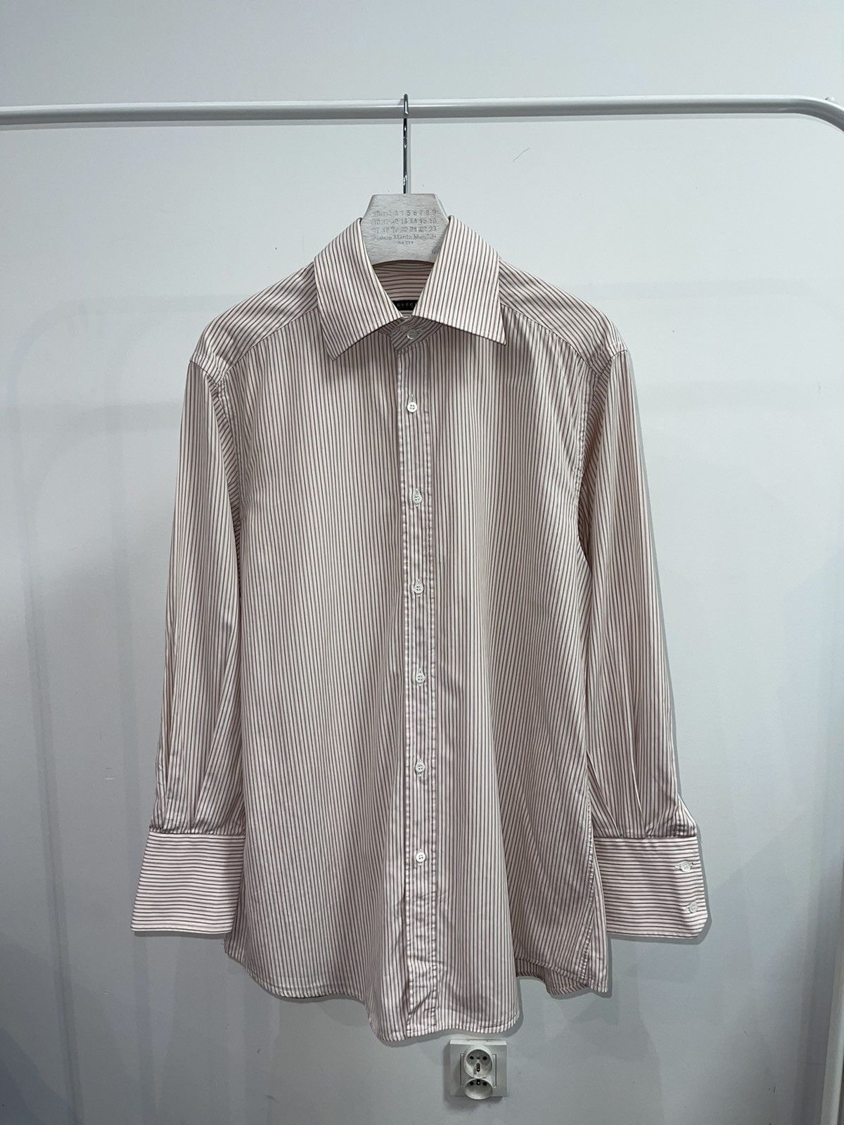 Image of Gucci Striped Baby Pink Button Up Shirt in Pink White, Men's (Size Large)