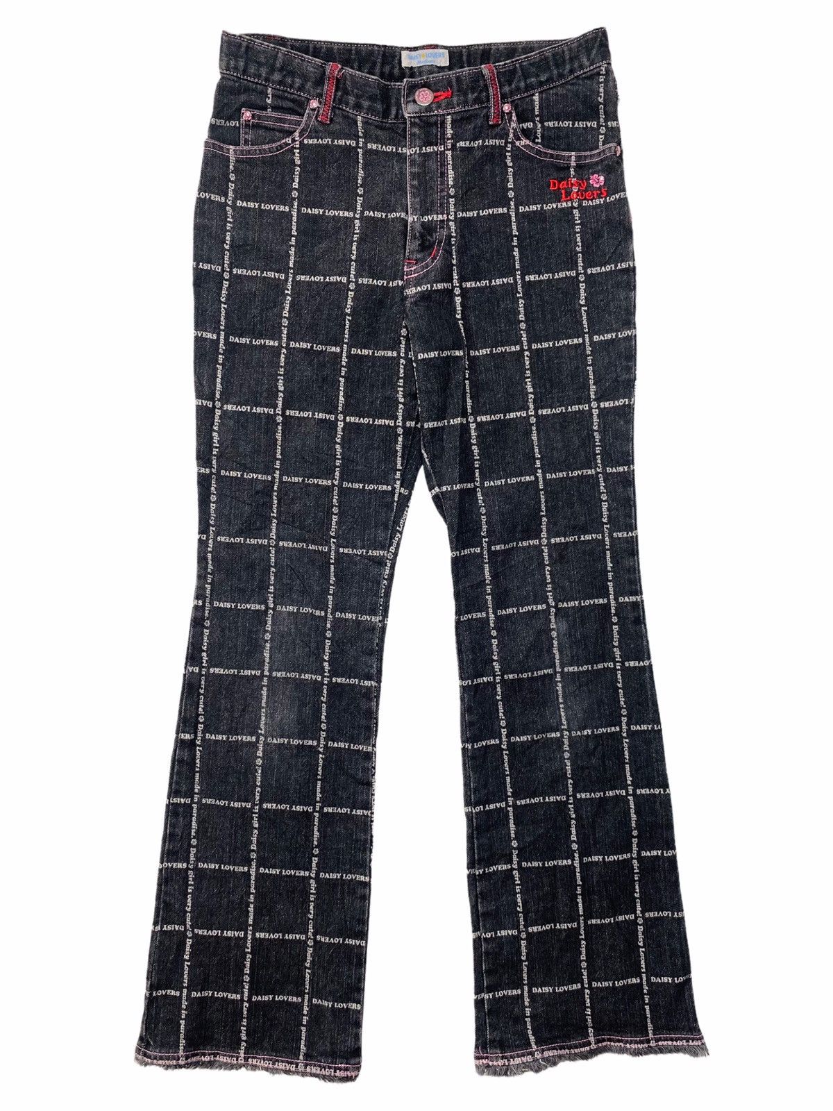 Hysteric Glamour × Japanese Brand ☠️SENDOFFERS☠️2000s Daisy Lovers - Texted Flared Denim Pants Size US 27 - 1 Thumbnail
