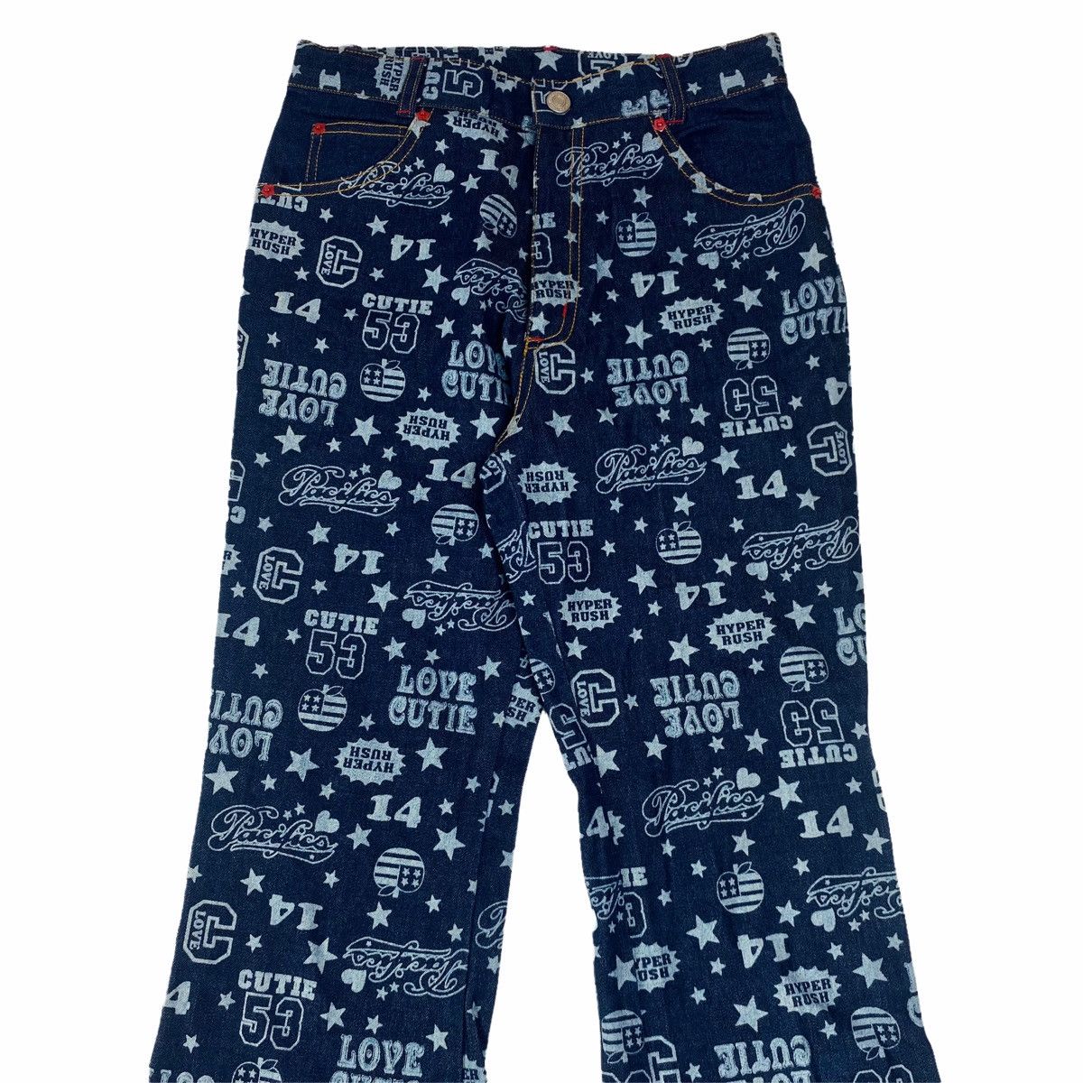 Hysteric Glamour × Japanese Brand 2000s CRT Cutie - Printed Pop Star Flared Denim Pants Size US 28 / EU 44 - 3 Thumbnail