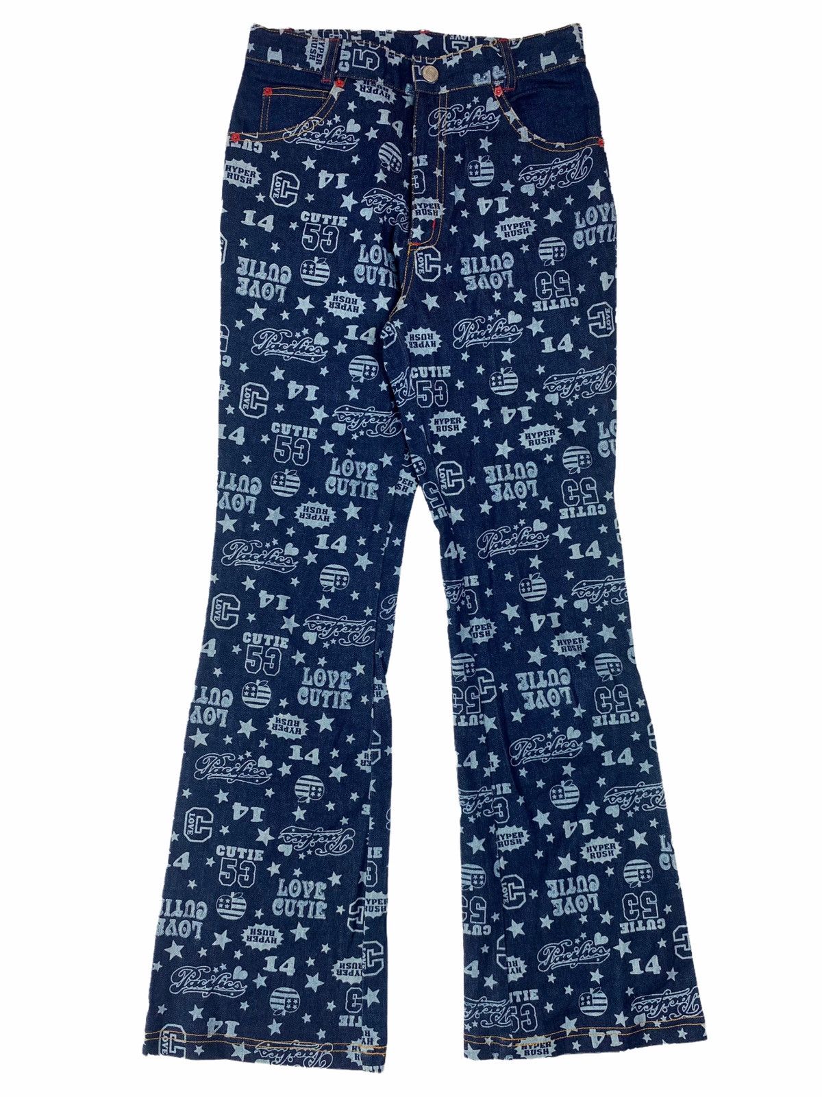 Hysteric Glamour × Japanese Brand 2000s CRT Cutie - Printed Pop Star Flared Denim Pants Size US 28 / EU 44 - 2 Thumbnail